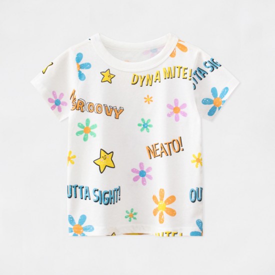 European and American style children's clothing, new summer children's T-shirts, round neck, short sleeves, printed cartoon tops for boys and girls