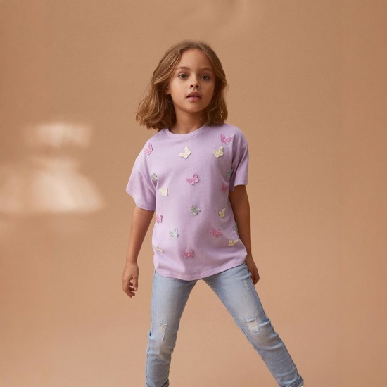 European and American New summer styles for girls, including round-neck short-sleeved T-shirts with cartoon prints for small and medium-sized children.