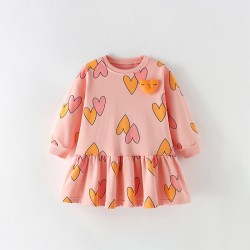 New autumn styles for girls, including European and American children's casual round-neck long-sleeved printed dresses.