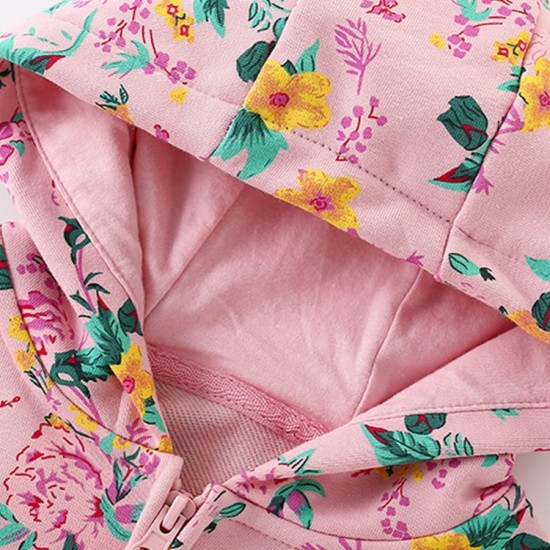 Girls' autumn jackets, new European and American style, terry cotton hooded zippered long-sleeved sweatshirts for small and medium-sized children.