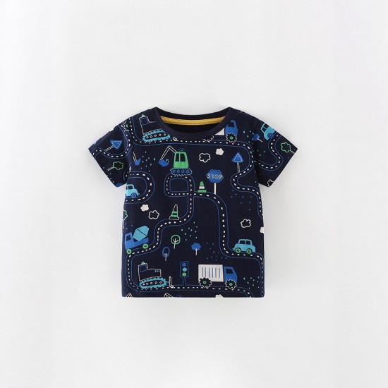 Boys' summer T-shirts, new European and American style, casual, stylish round-neck children's clothing.