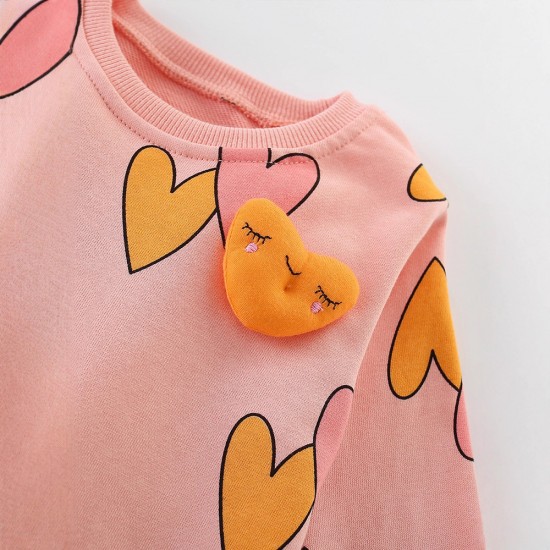 New autumn styles for girls, including European and American children's casual round-neck long-sleeved printed dresses.