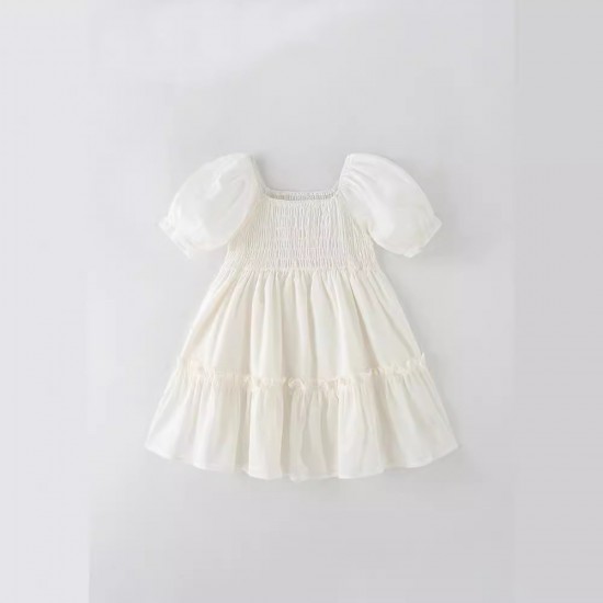 Children's summer new European and American style solid-color dresses for small and medium-sized children, stylish short-sleeved girls' skirts