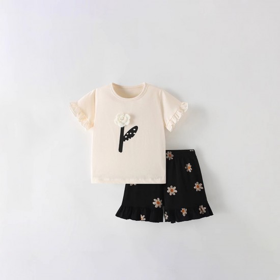 European and American style children's clothing, new summer girls' T-shirts, solid color cartoon short-sleeved round neck boys' tops